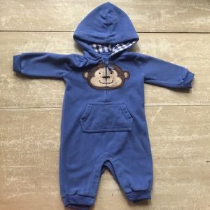 Size 6m Carter’s blue fleece one piece monkey face